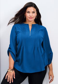 Hailey Zip Front Pintuck Blouse