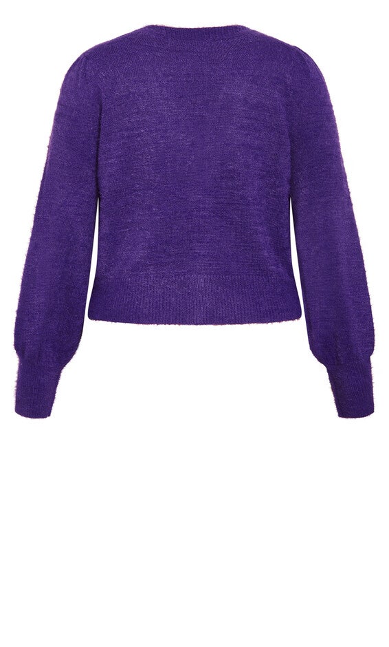 Fluffy Button Cardigan - royal purple, PURPLE, alternate image number null