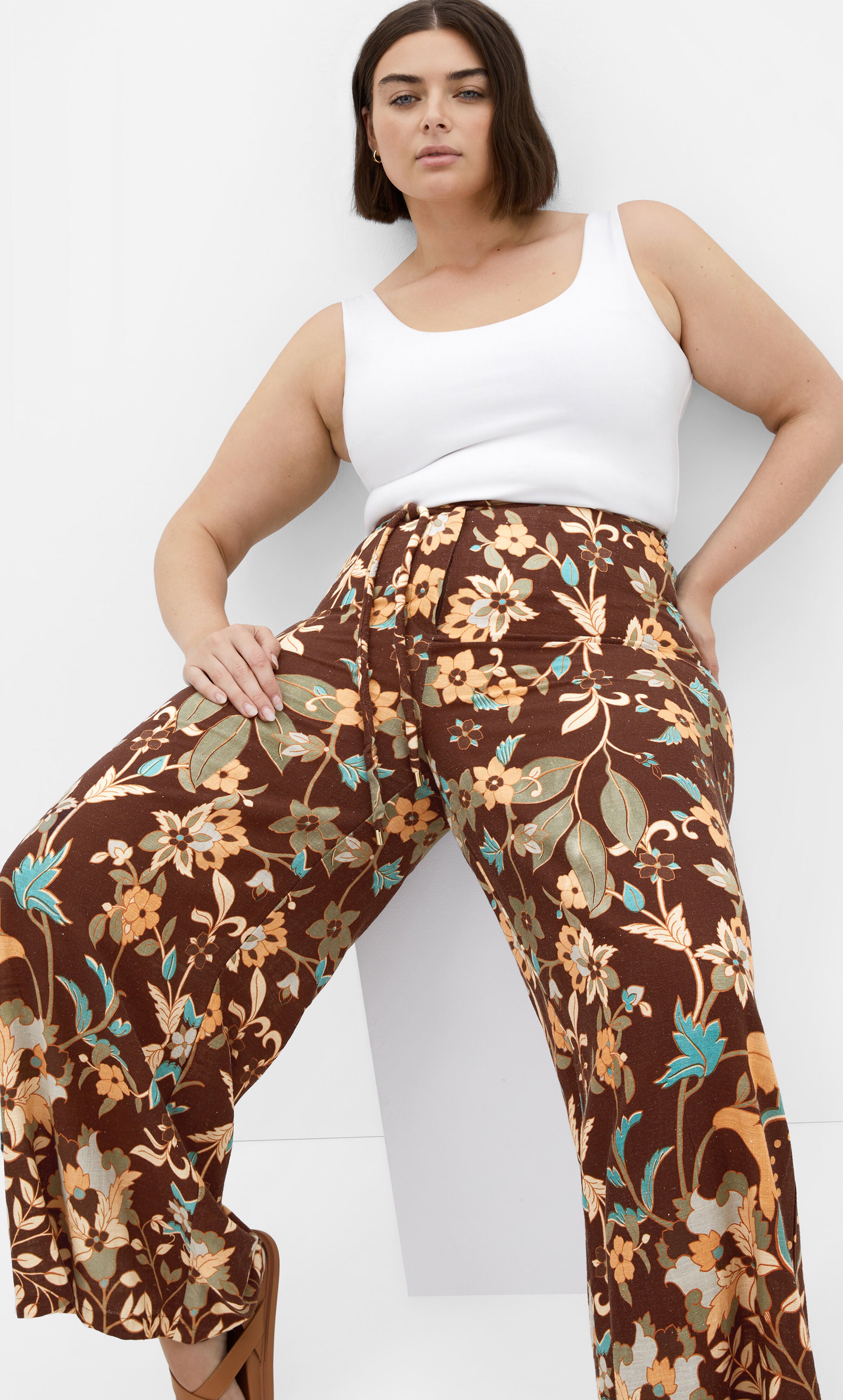 Florence Placement Pant - print, BROWN PRINT, alternate image number 1