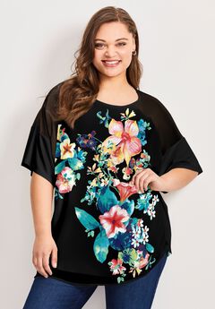 Mixed Media Floral Print Top