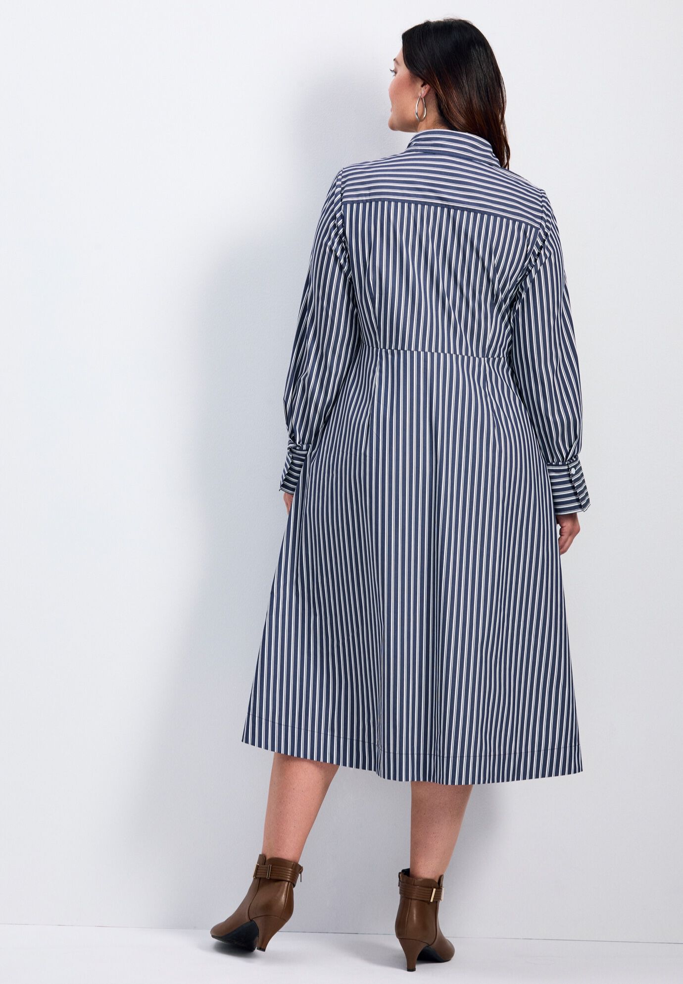 Bethany Poplin Tie Front Shirtdress, NAVY STRIPE, on-hover image number 1