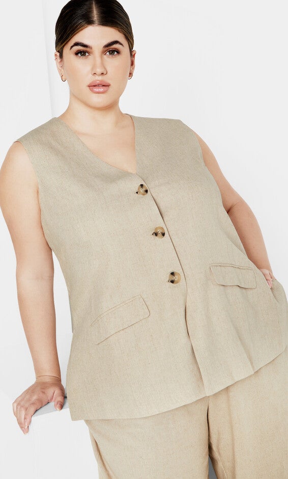 Nala Sleeveless Jacket - stone, STONE, hi-res image number 0