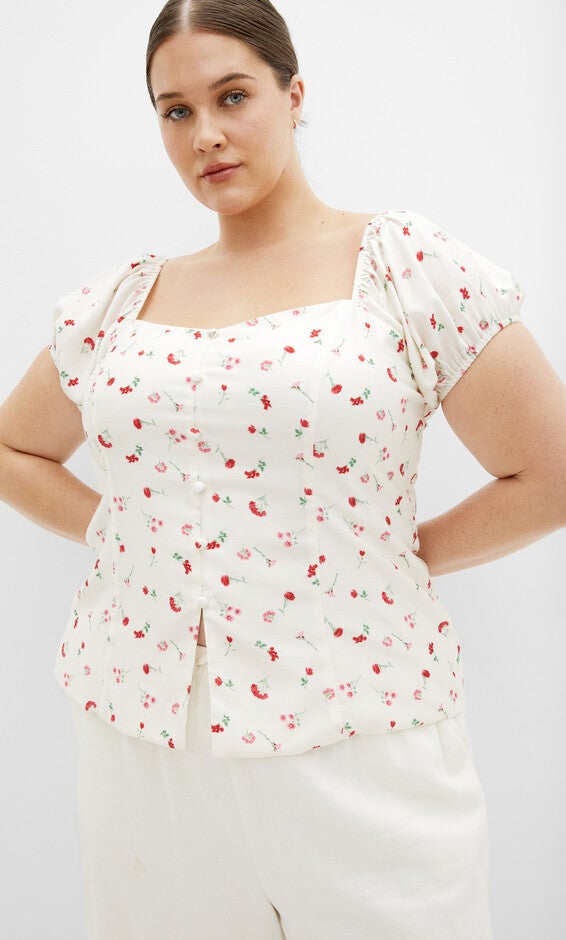 Daydreamer Print Top - ivory, WHITE, hi-res image number 0
