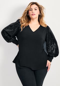 Plus Size Black Sequin Tops