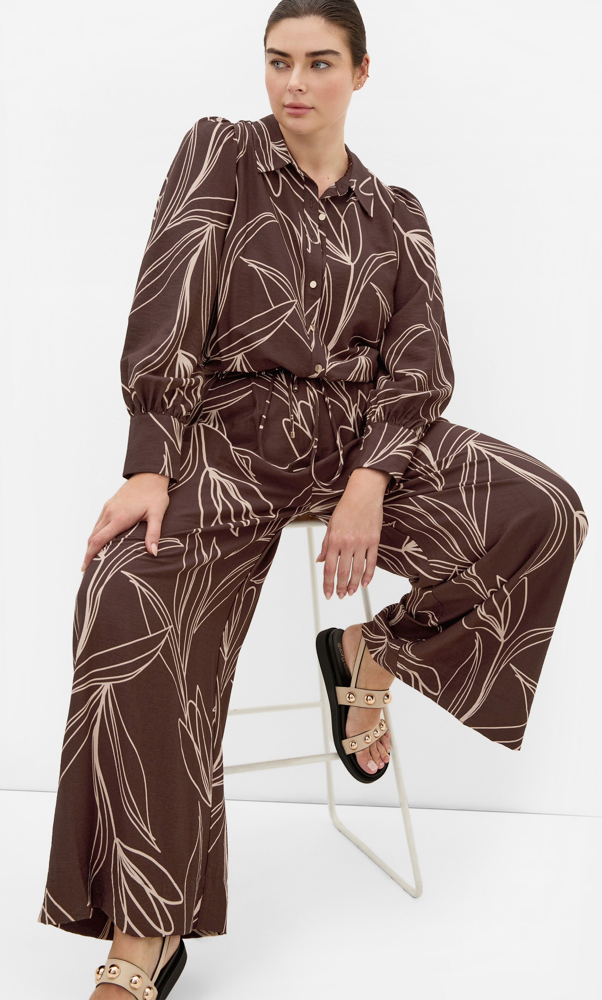 Athena Bloom Print Wide Leg Pant, BROWN, alternate image number 4