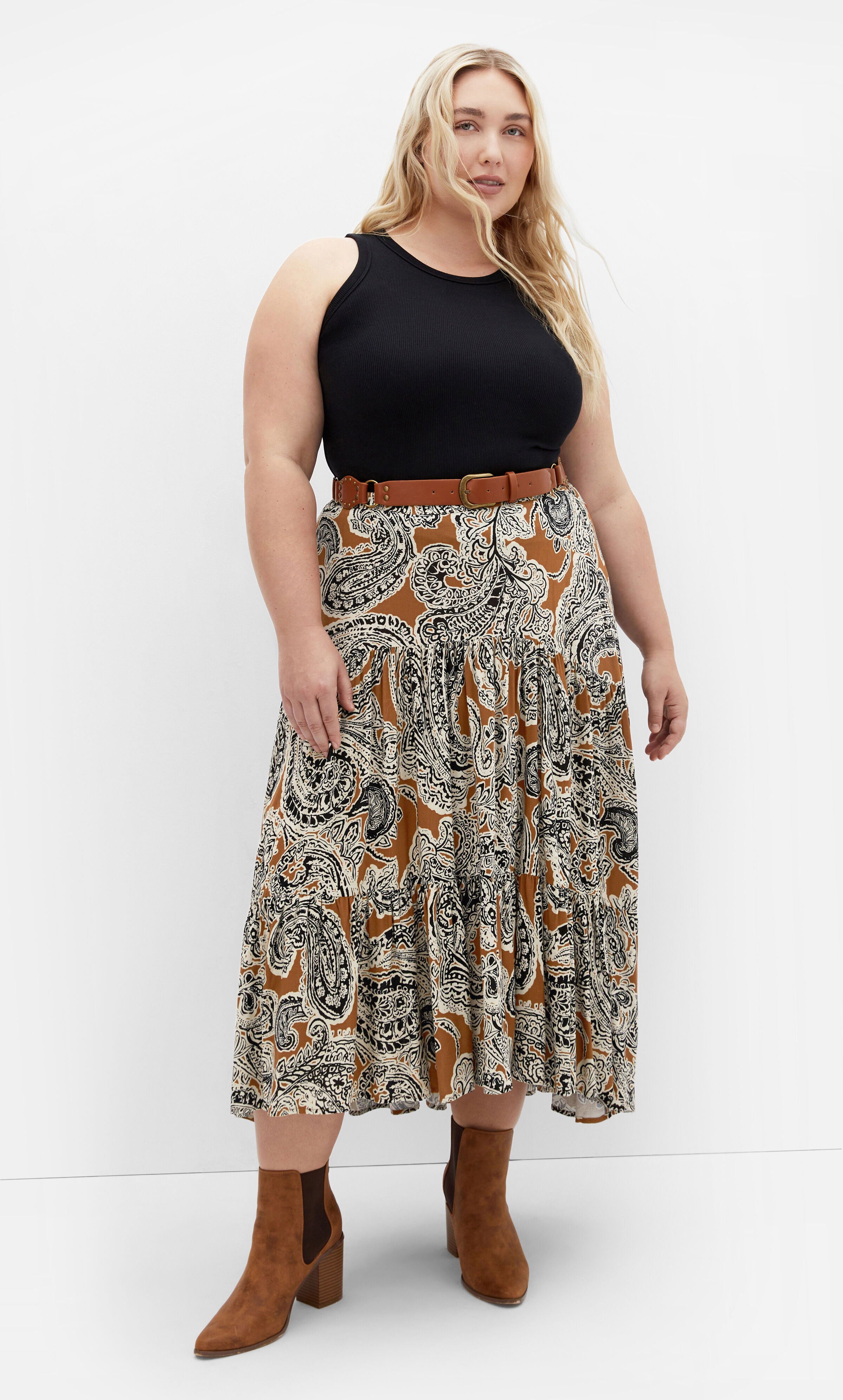Misha Print Skirt - caramel, BROWN, hi-res image number 0