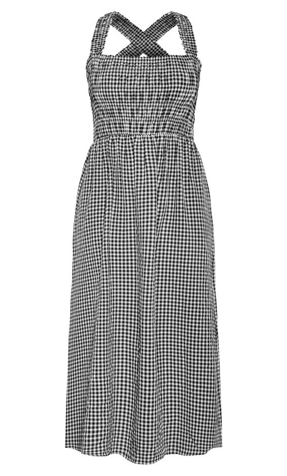 Cute Gingham Maxi Dress - black, BLACK, alternate image number null