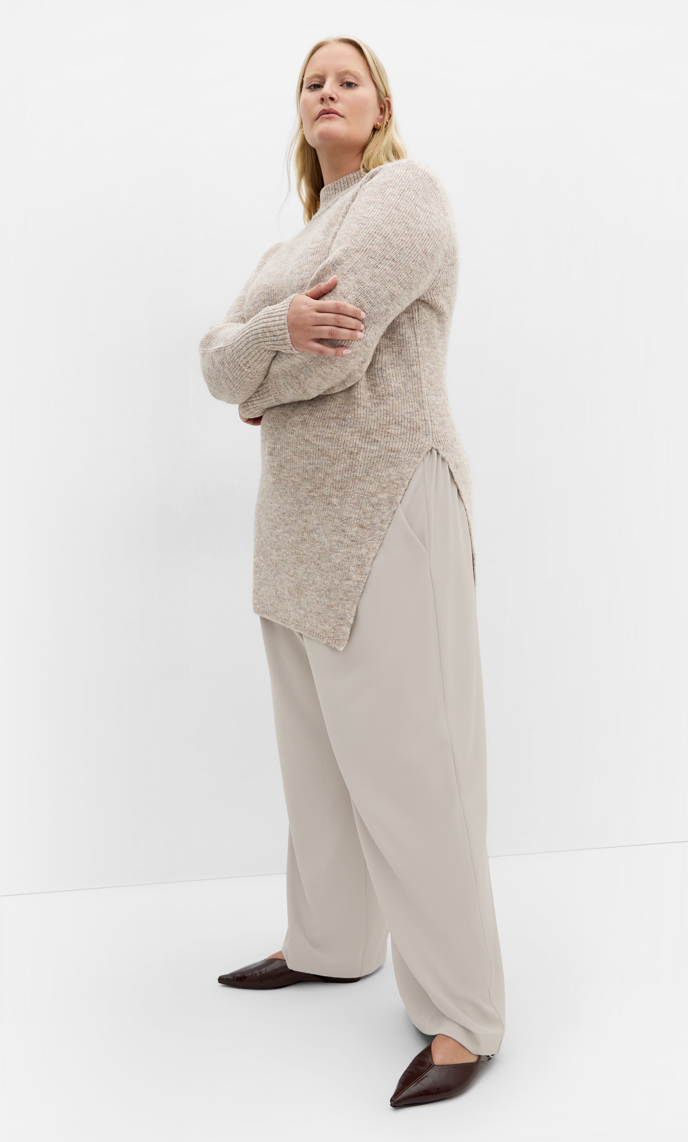 Longline Split Sweater - taupe, BEIGE, alternate image number 1