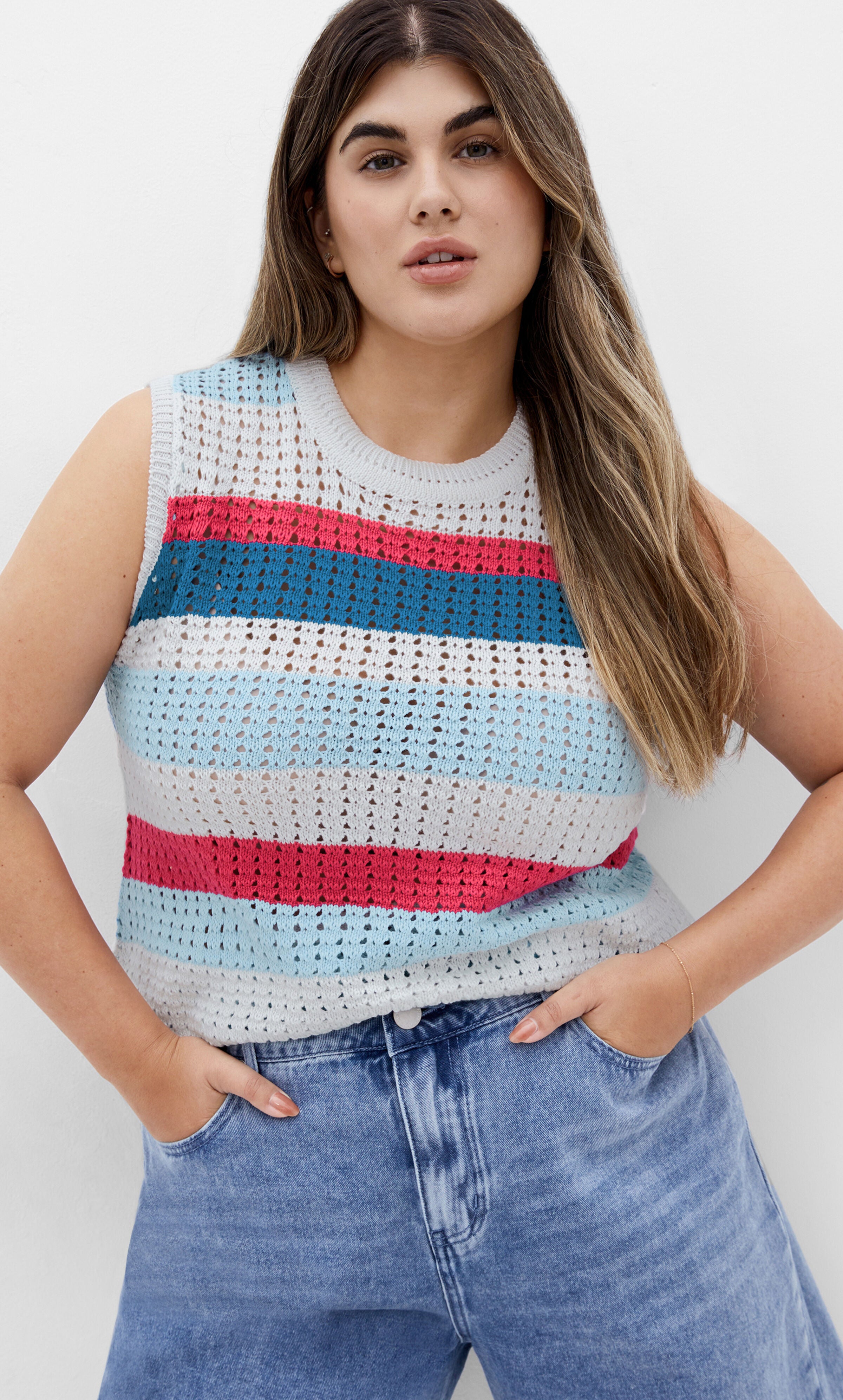 Cornelia Stripe Top - white, ORANGE, alternate image number 3