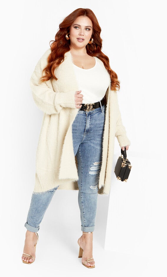 Fluffy Cardigan - Cream, BEIGE, hi-res image number null