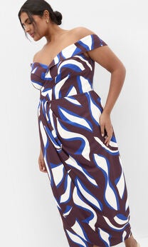 Claire Print Off Shoulder Dress - cocoa
