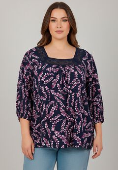 Lace Neckline Peasant Blouse