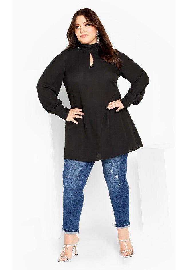 Neck Tie Tunic - black, BLACK, on-hover image number 1