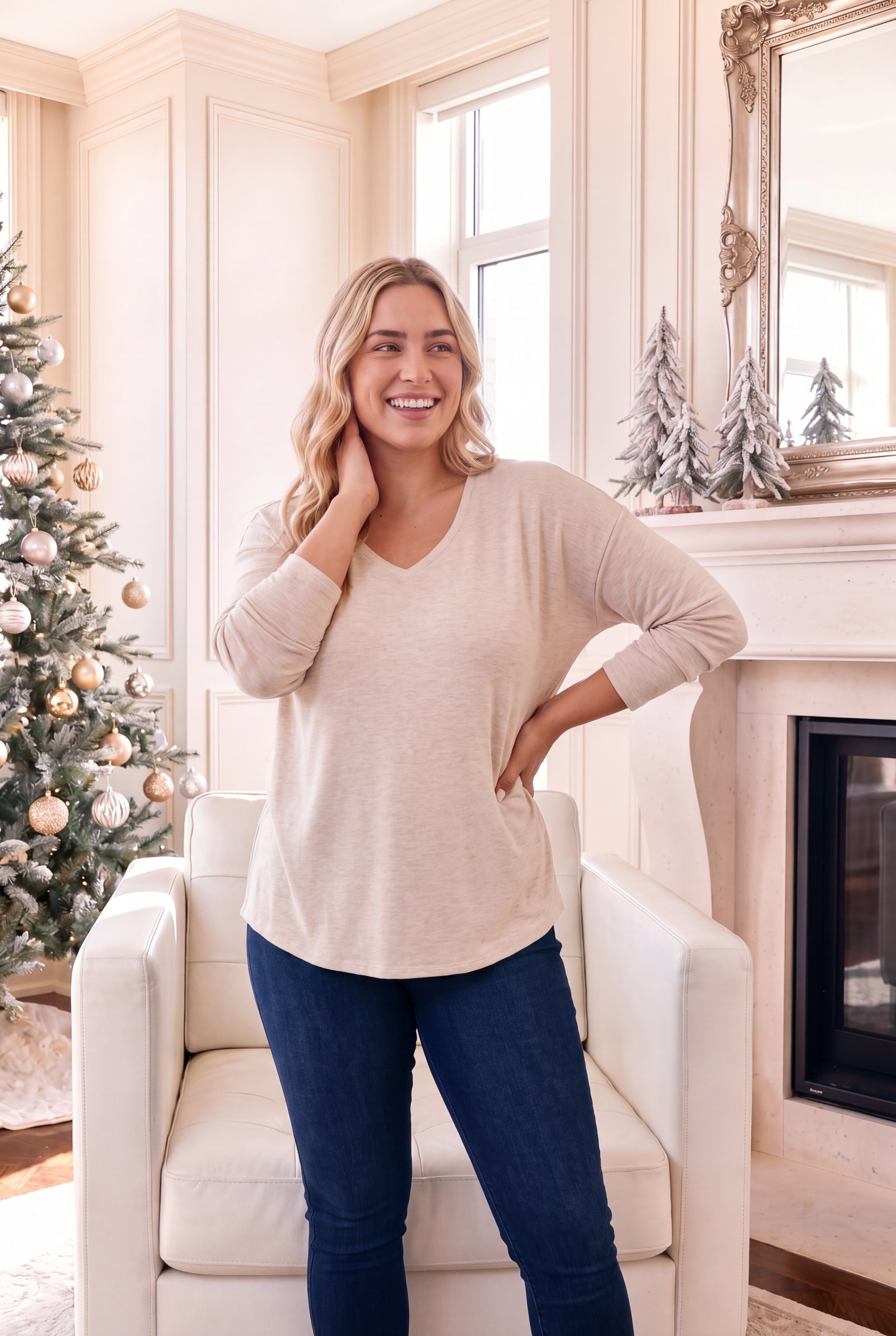 Taya Essential Top, OATMEAL MARLE, hi-res image number 0