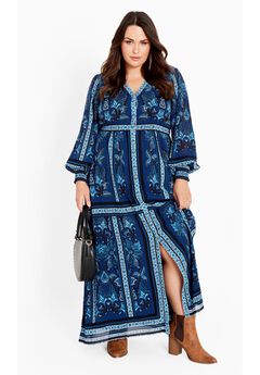 Serene Placement Sleeved Maxi Dress