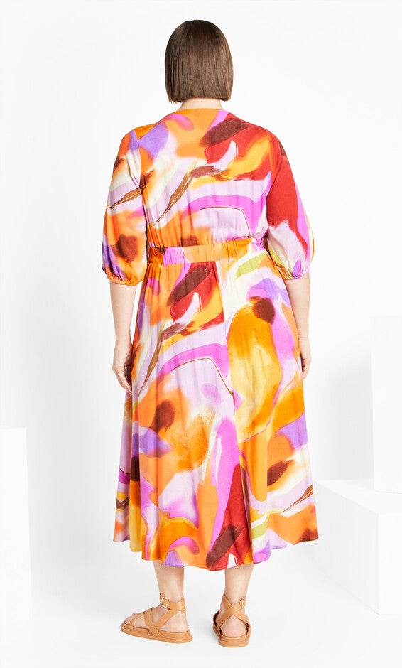 Swirl Tie Print Dress - yellow, PURPLE, alternate image number null