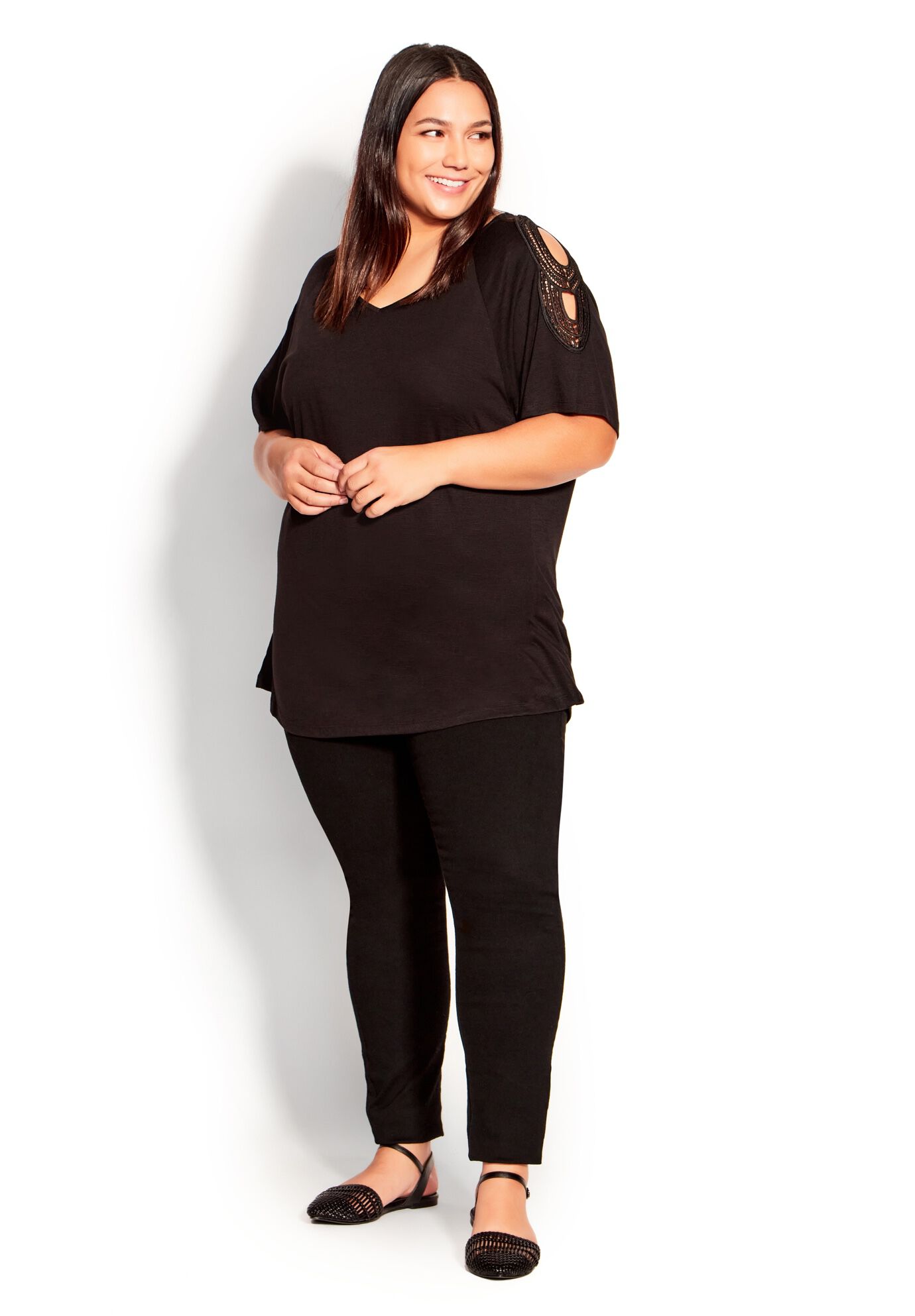 Crochet Cut Out Top, BLACK, alternate image number 2