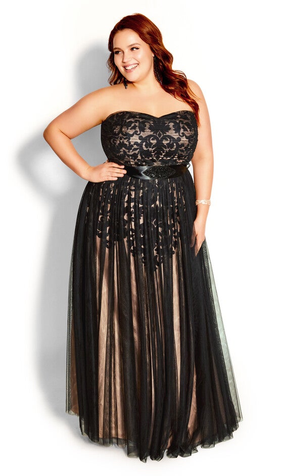 Embroidered Tulle Maxi Dress - black, BLACK, hi-res image number 0