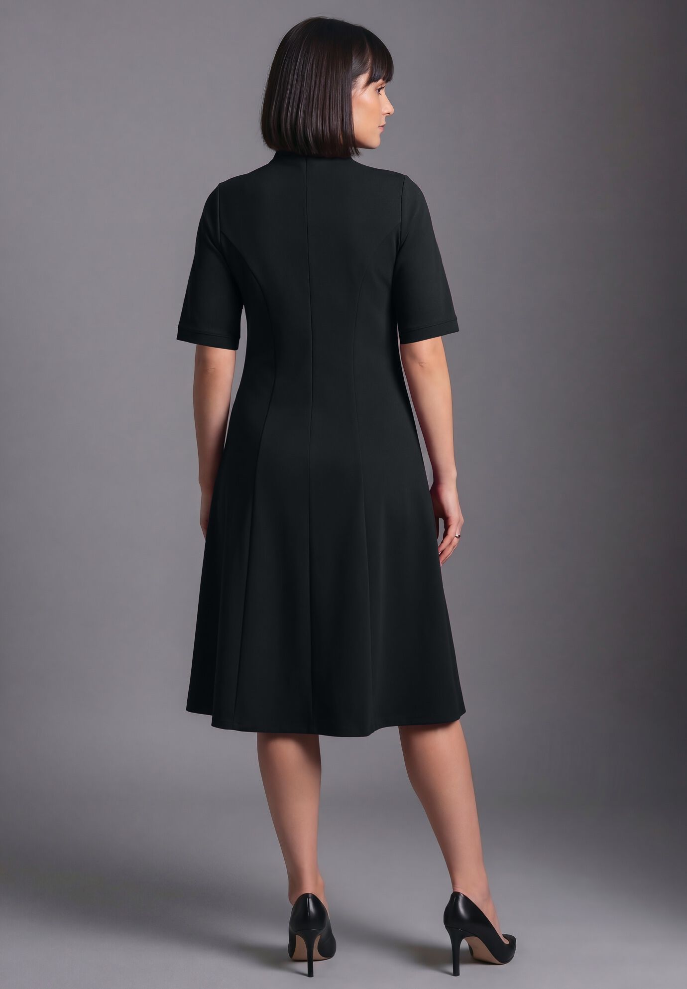 Ponte Fit & Flare Dress, BLACK, alternate image number 2