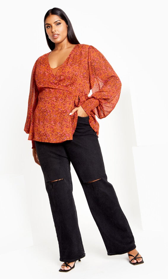 Alexis Print Top - rust, ORANGE, alternate image number 2