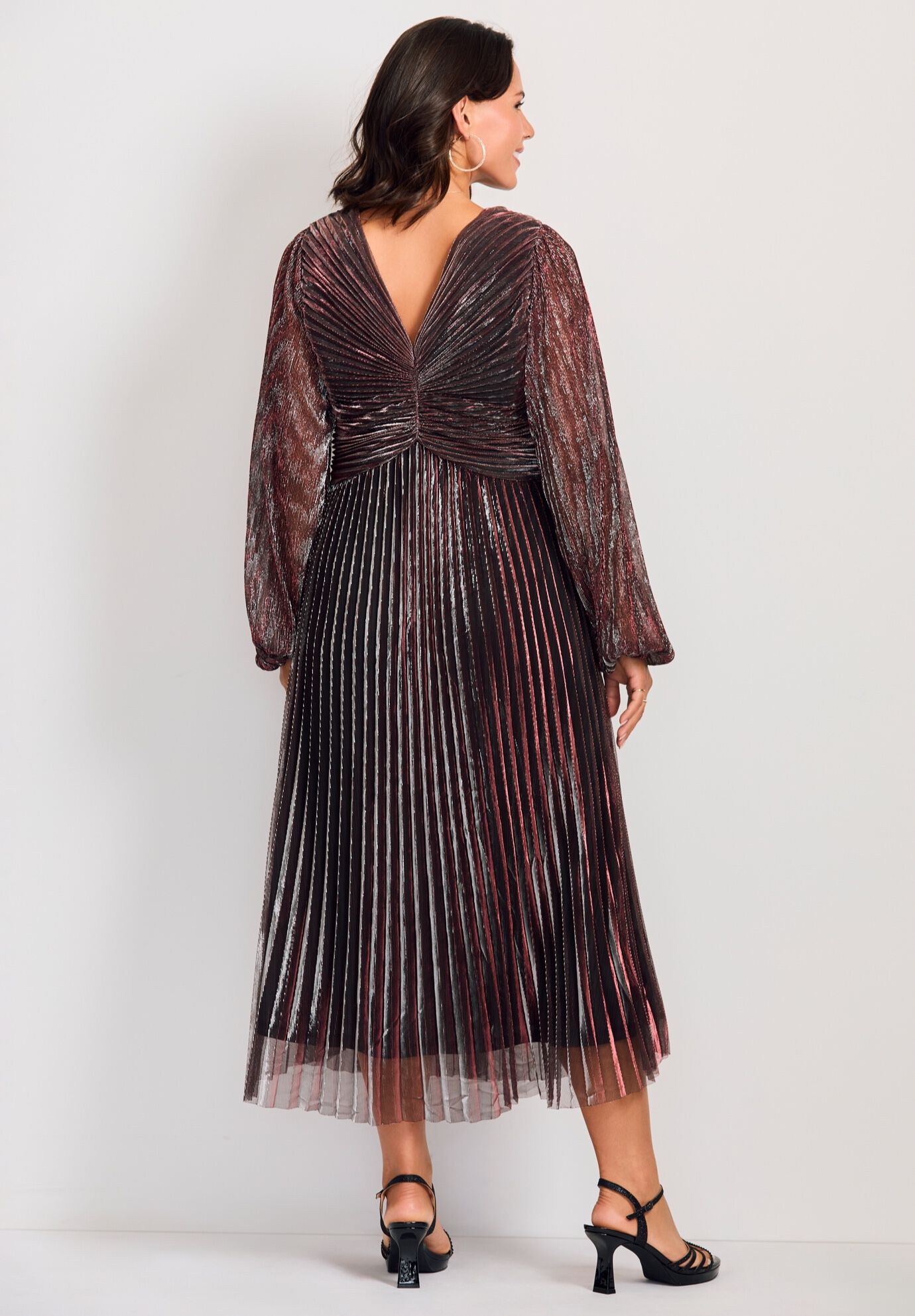 Pleated Plisse Dress, BERRY, alternate image number 2