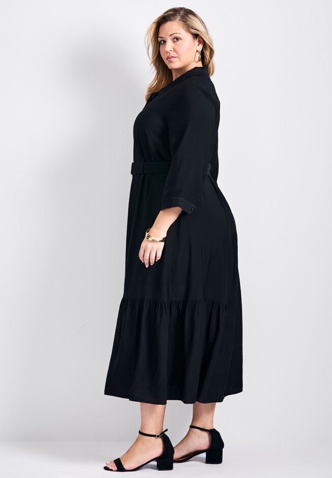 Flora Belted Shirtdress, BLACK, alternate image number 1