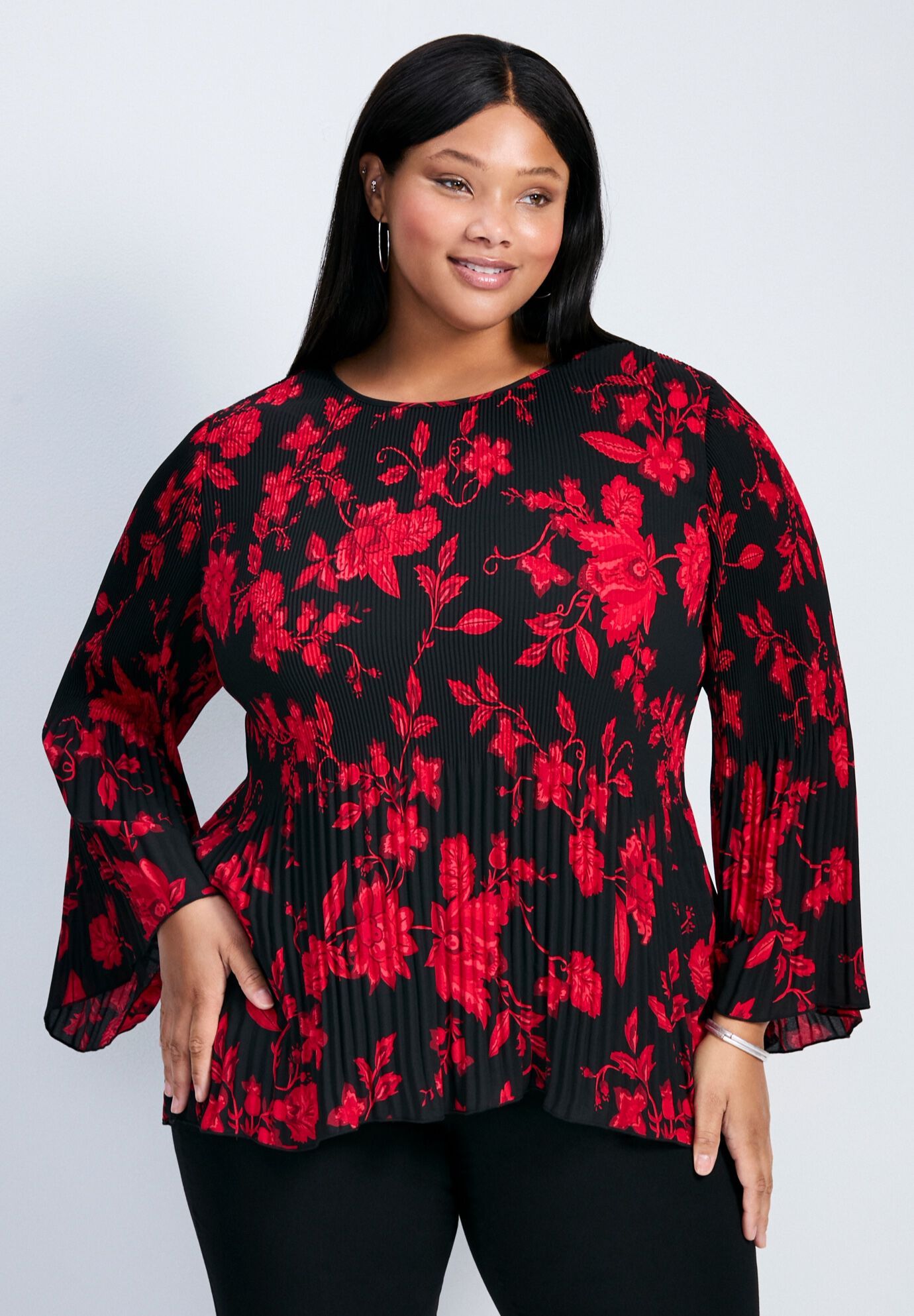 Jay Pleat Blouse, SCARLET BLOOM, hi-res image number 0