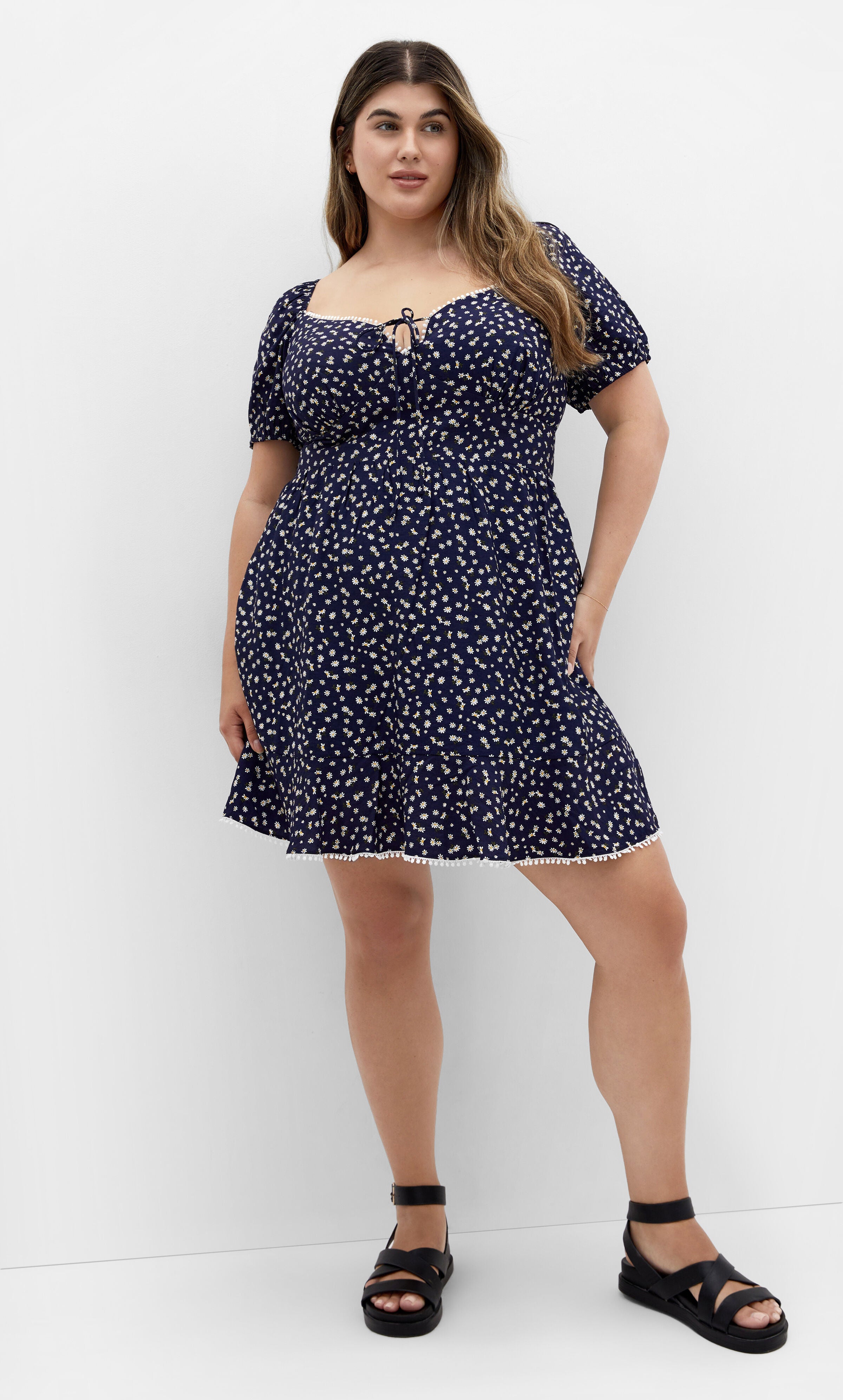 Sky Kiss Dress - navy print, BLUE, alternate image number 1
