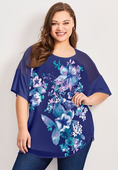 Mixed Media Floral Print Top