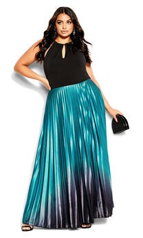 Pleated Ombre Maxi Dress - black