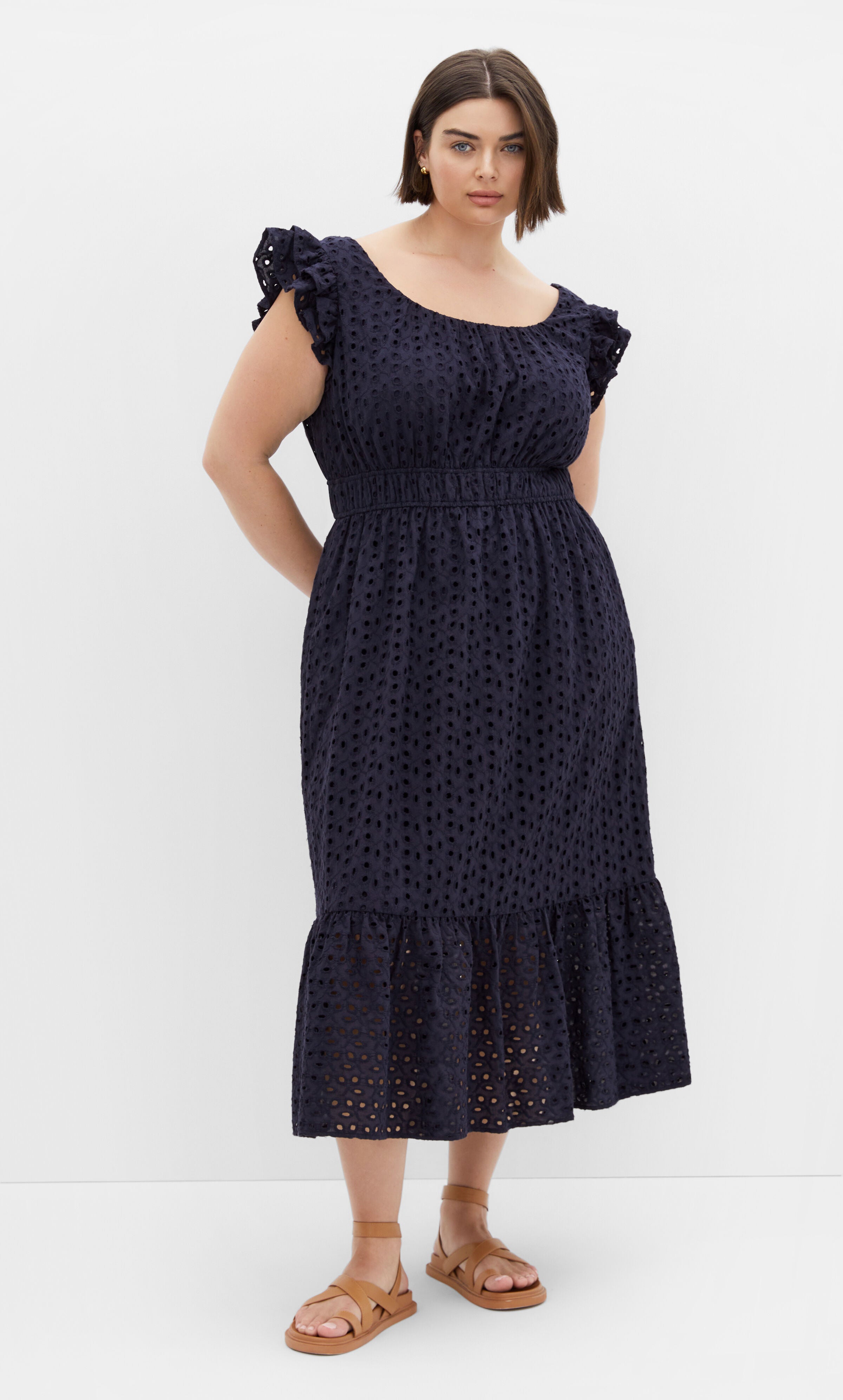 Sweet Broderie Midi Dress - navy, BLUE, alternate image number 3