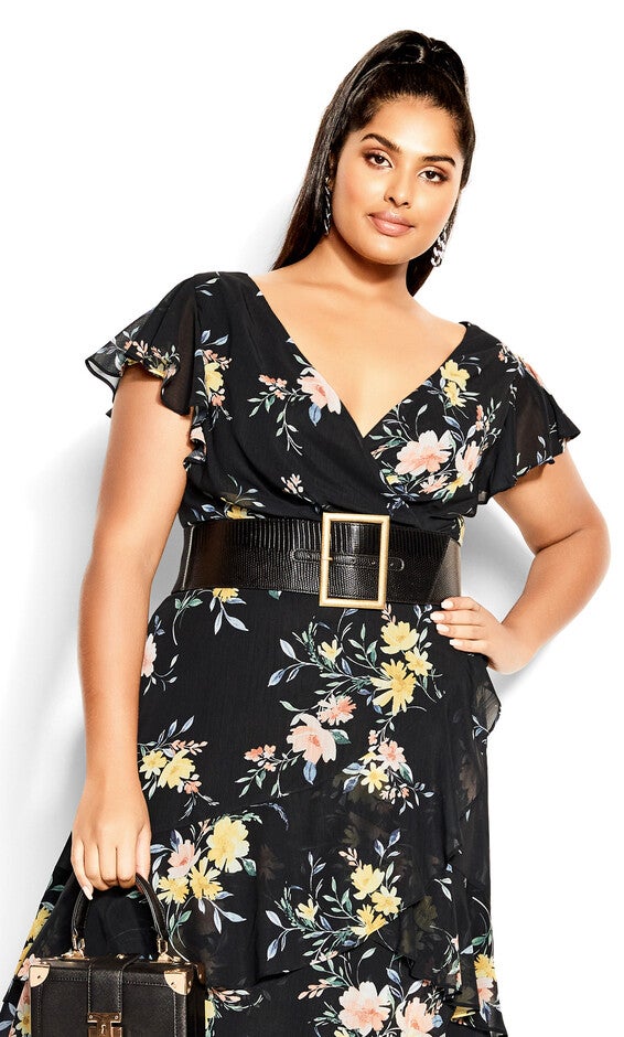 Flirty Tier Print Maxi Dress - black, GREY, alternate image number null