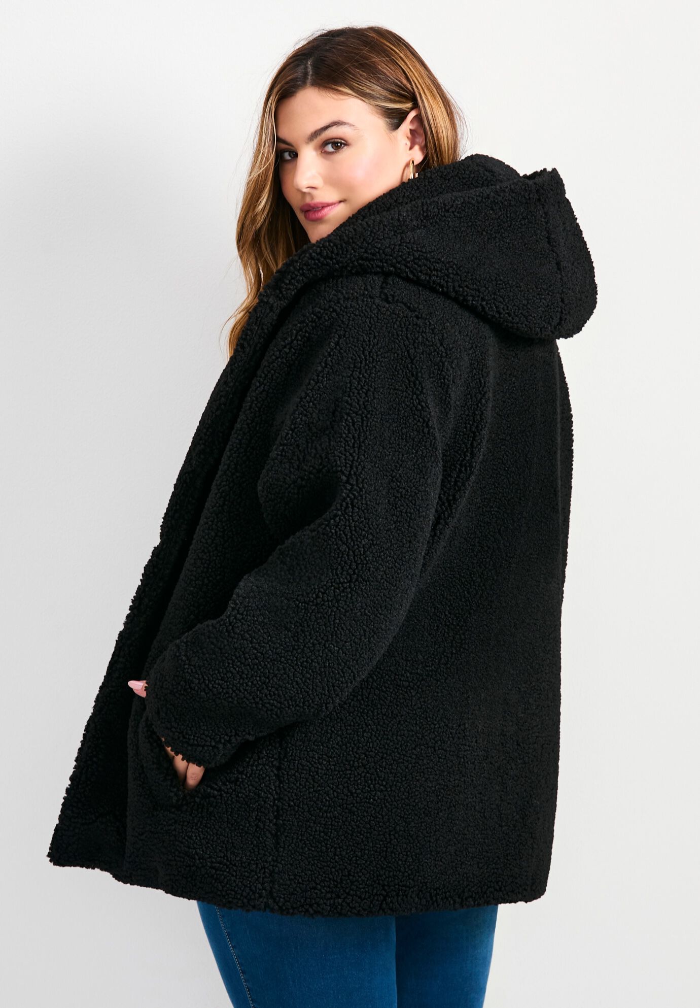 Teddy Hooded Jacket, BLACK, alternate image number 2