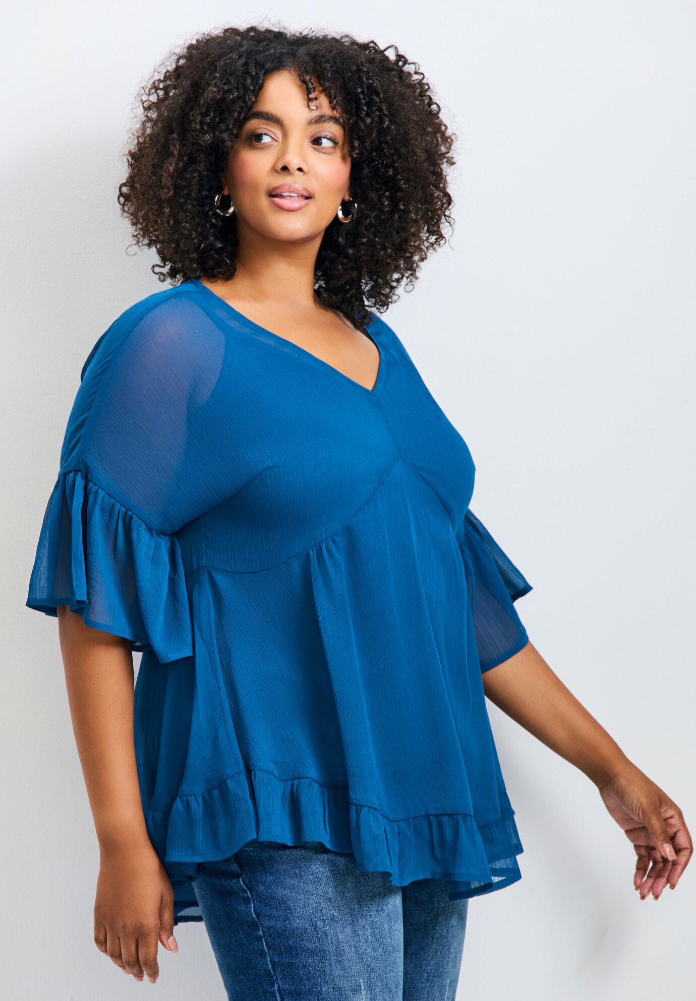 Harlow Frill Detail Blouse, TEAL, alternate image number 3