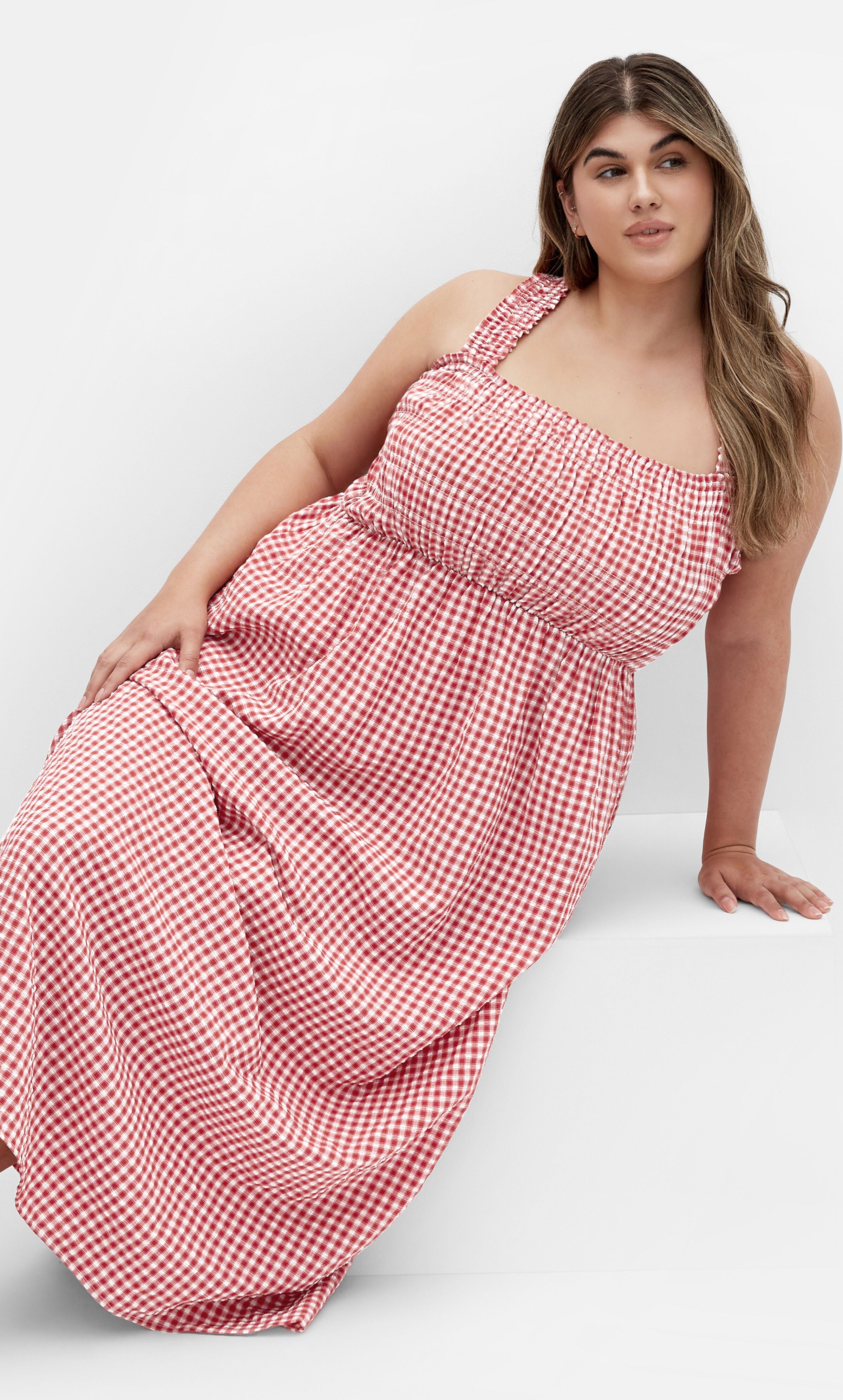 Cute Gingham Maxi Dress - red, RED, alternate image number 1