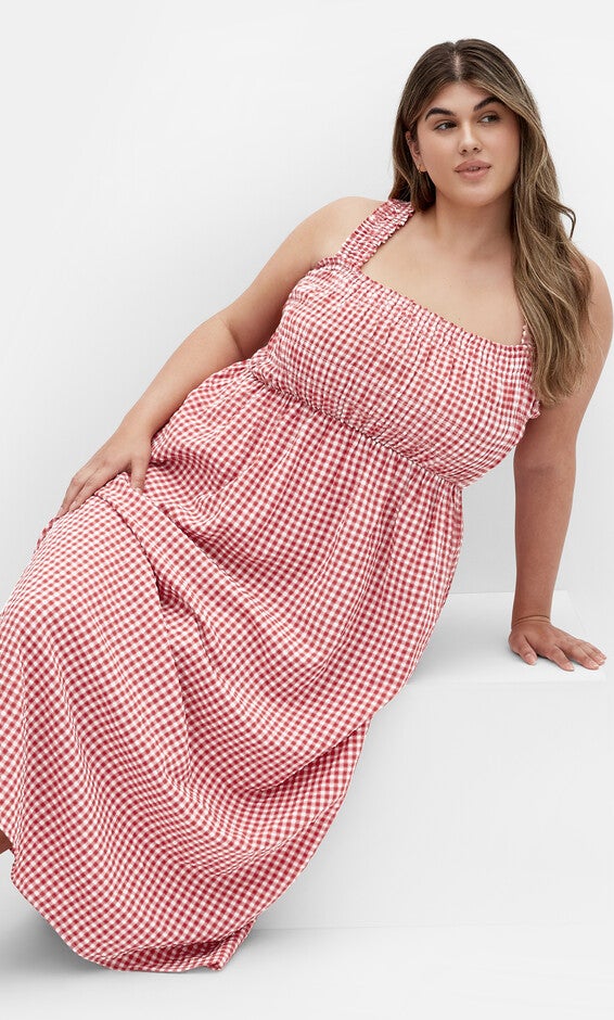 Cute Gingham Maxi Dress - red, RED, alternate image number 1