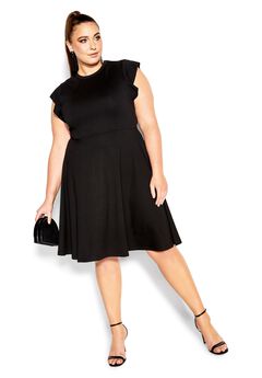 Frill Shoulder Dress - black