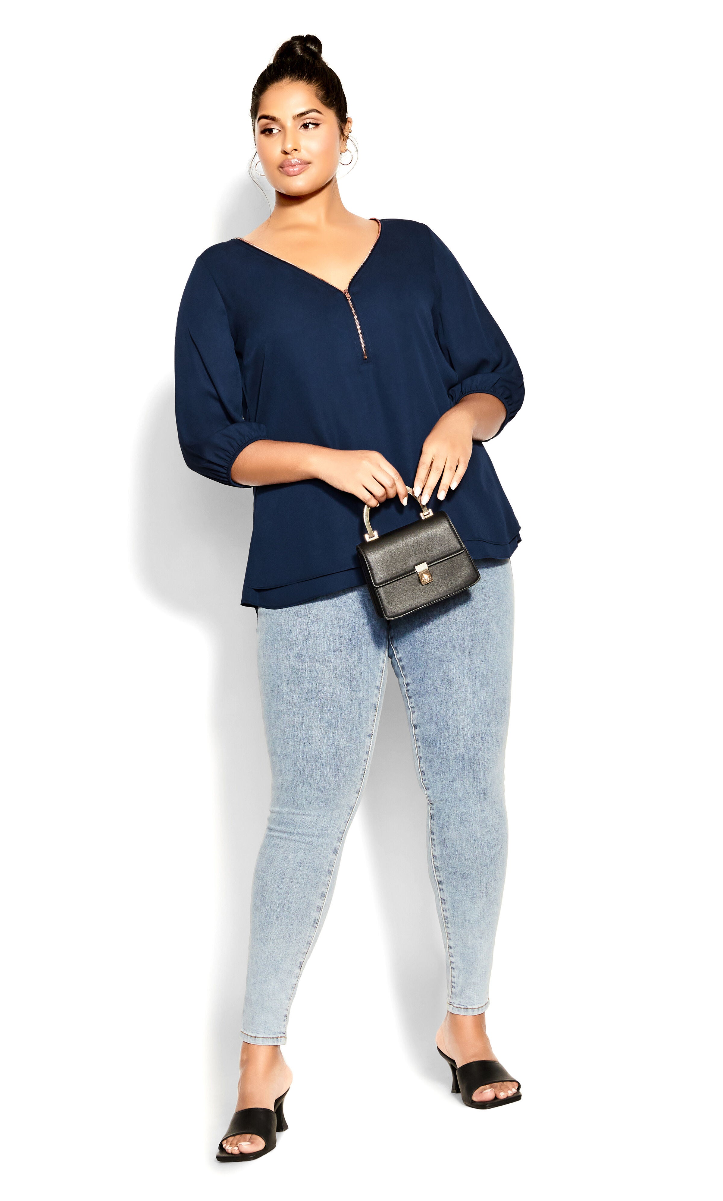 Sexy Fling Elbow Sleeve Top - navy, BLUE, alternate image number 2