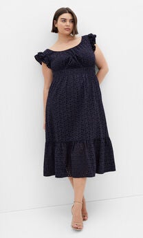 Sweet Broderie Midi Dress - navy