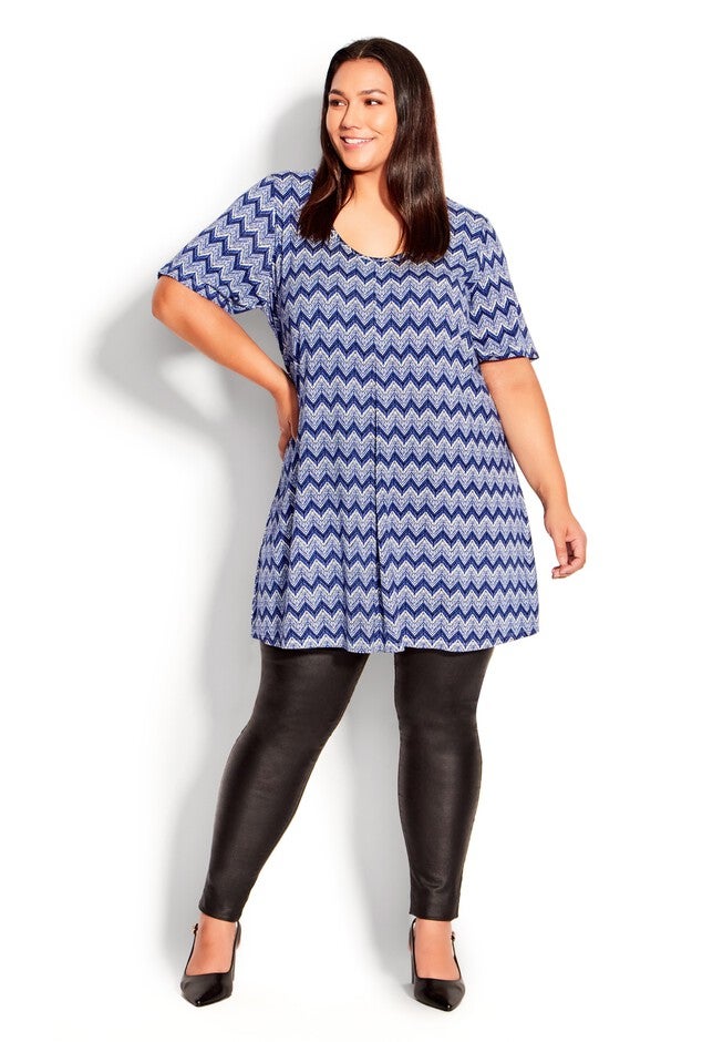 Liv Pleat Print Tunic, MARINE ZIG ZAG, alternate image number null