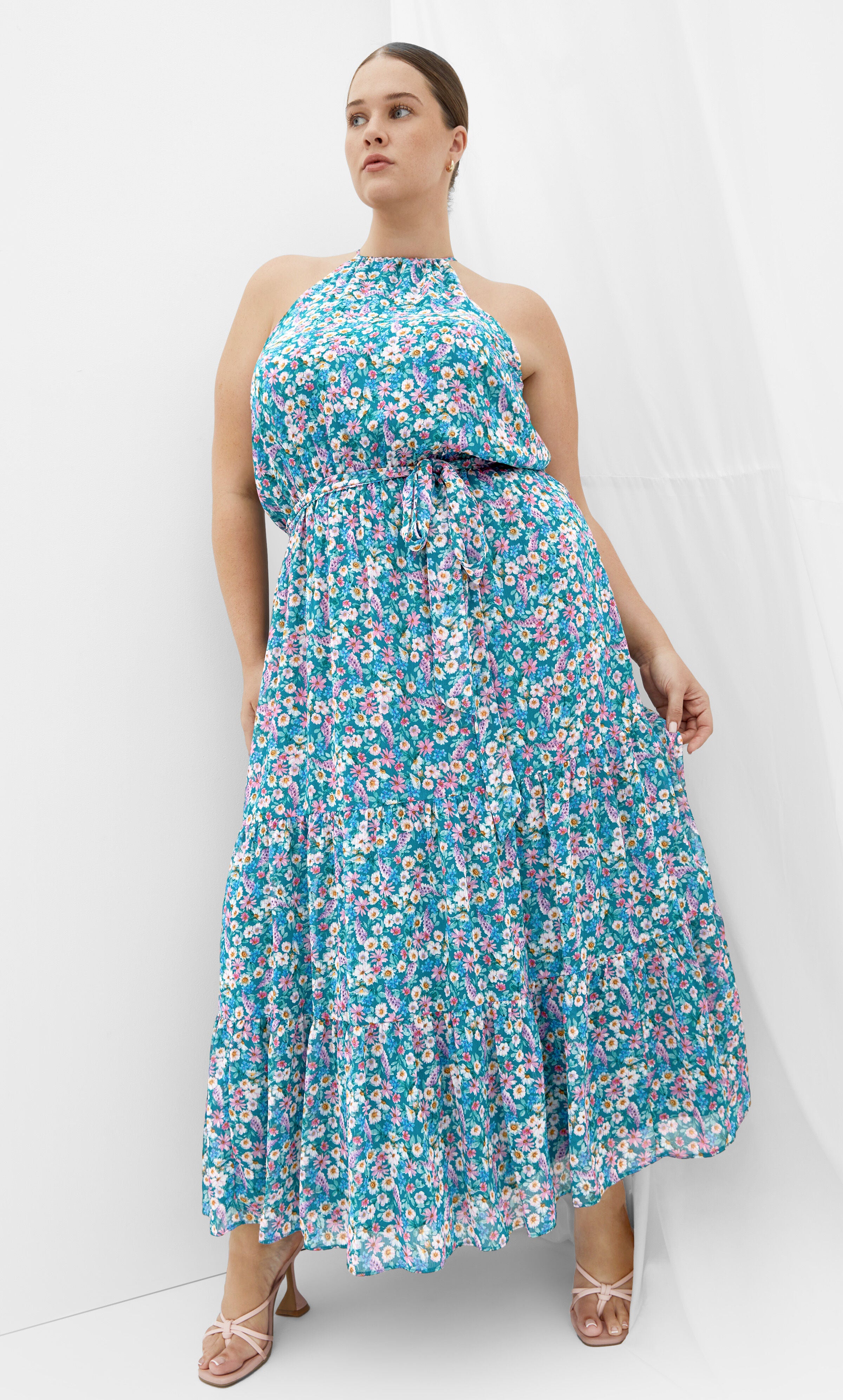 Lidia Print Maxi Dress - teal floral, GREEN, hi-res image number 0