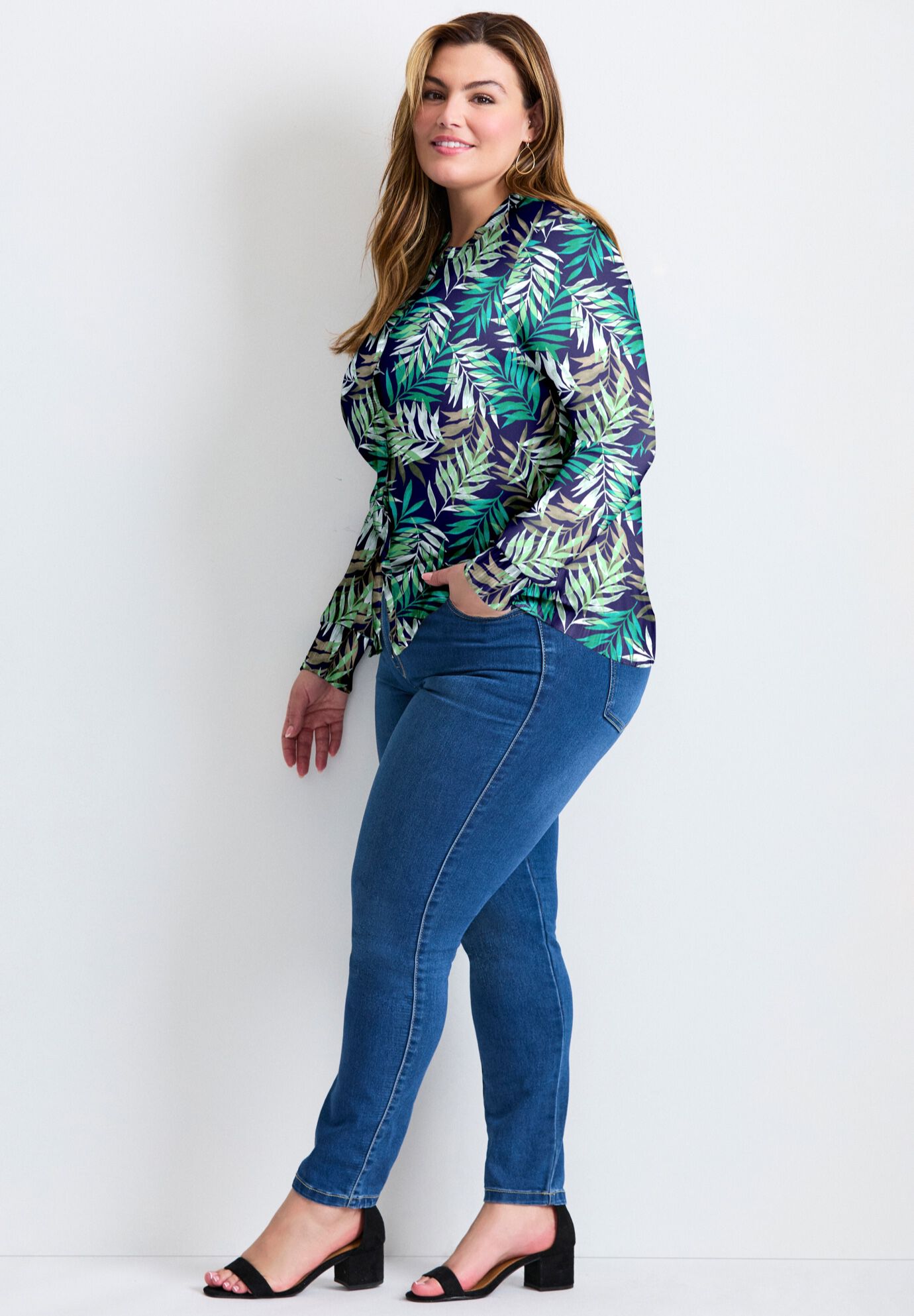 Signature Fine Gauge Cardigan, AQUA TROPICAL FERN, alternate image number 2