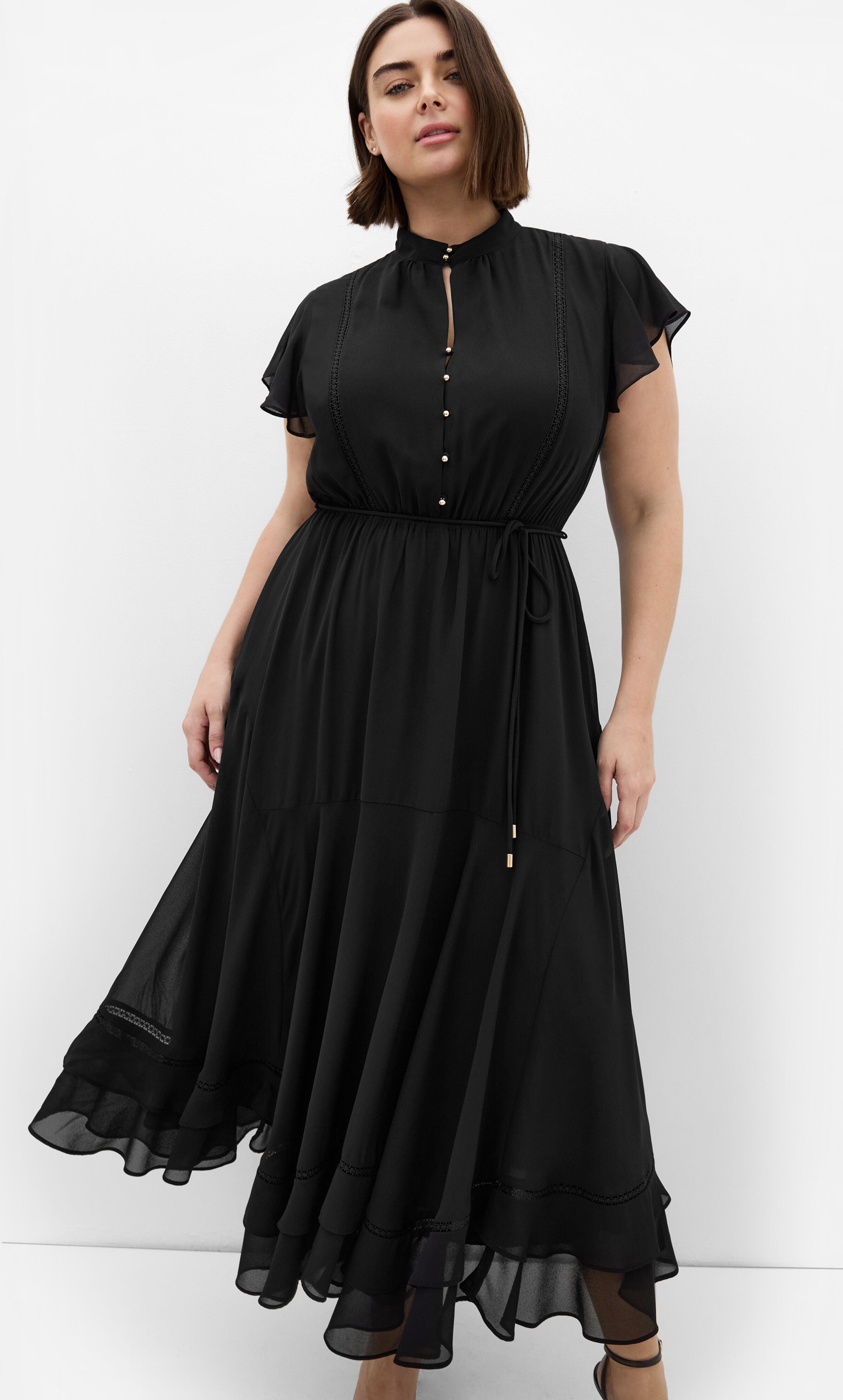 Yasmine Short Sleeve Maxi Dress - black, BLACK, hi-res image number 0
