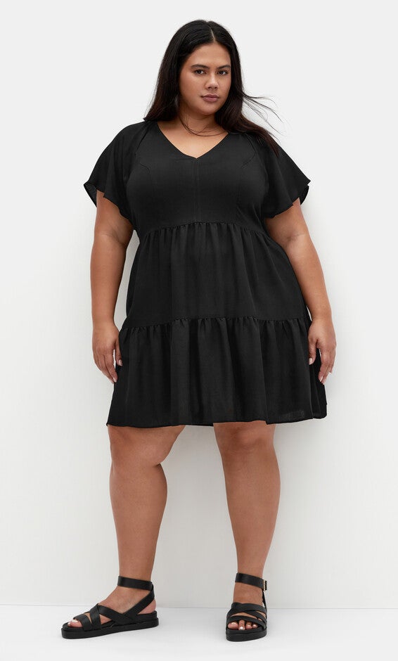 Frill Mini Dress - black, BLACK, on-hover image number 1