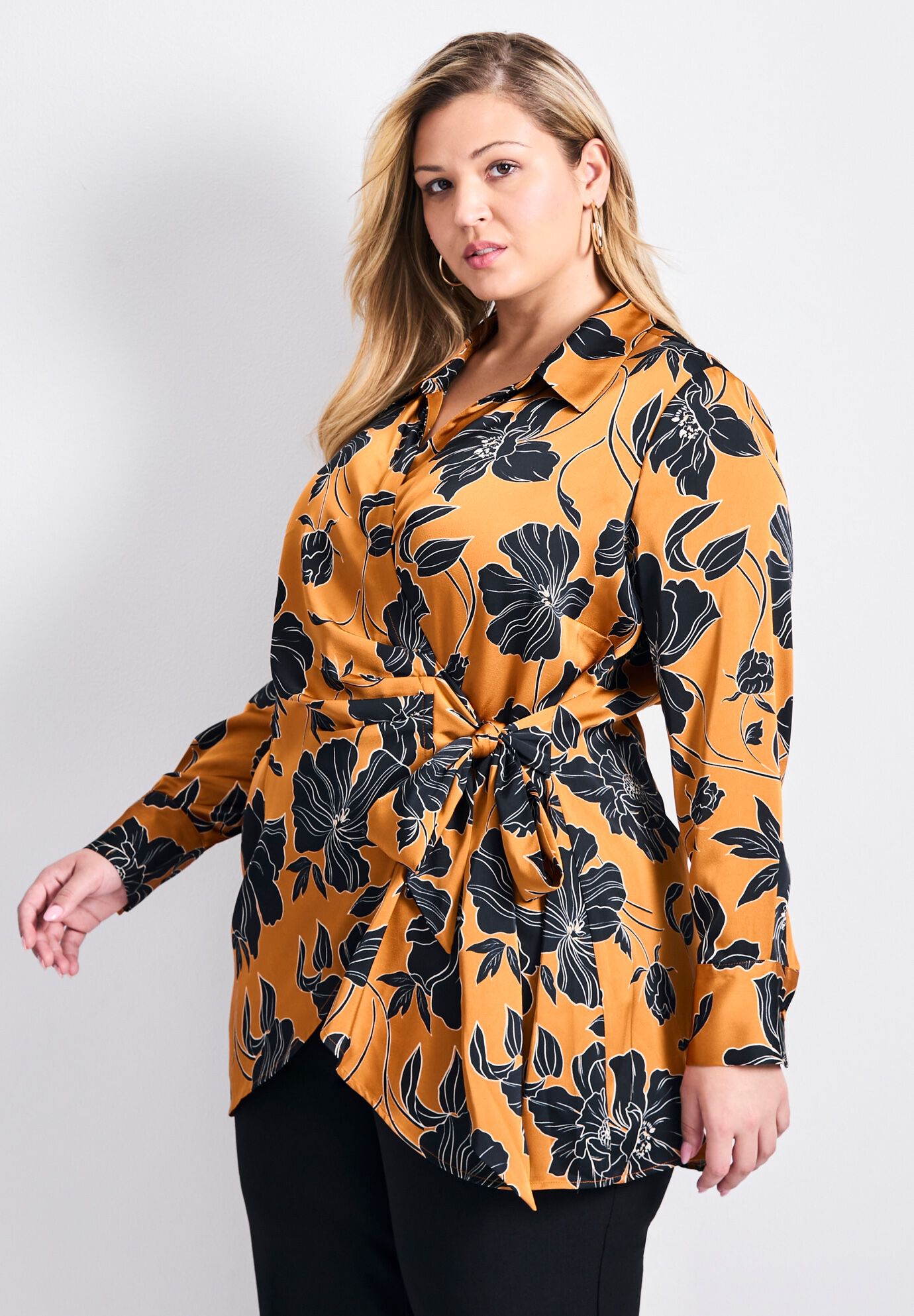 Goldi Satin Wrap Blouse, GOLDEN HOUR, alternate image number 1