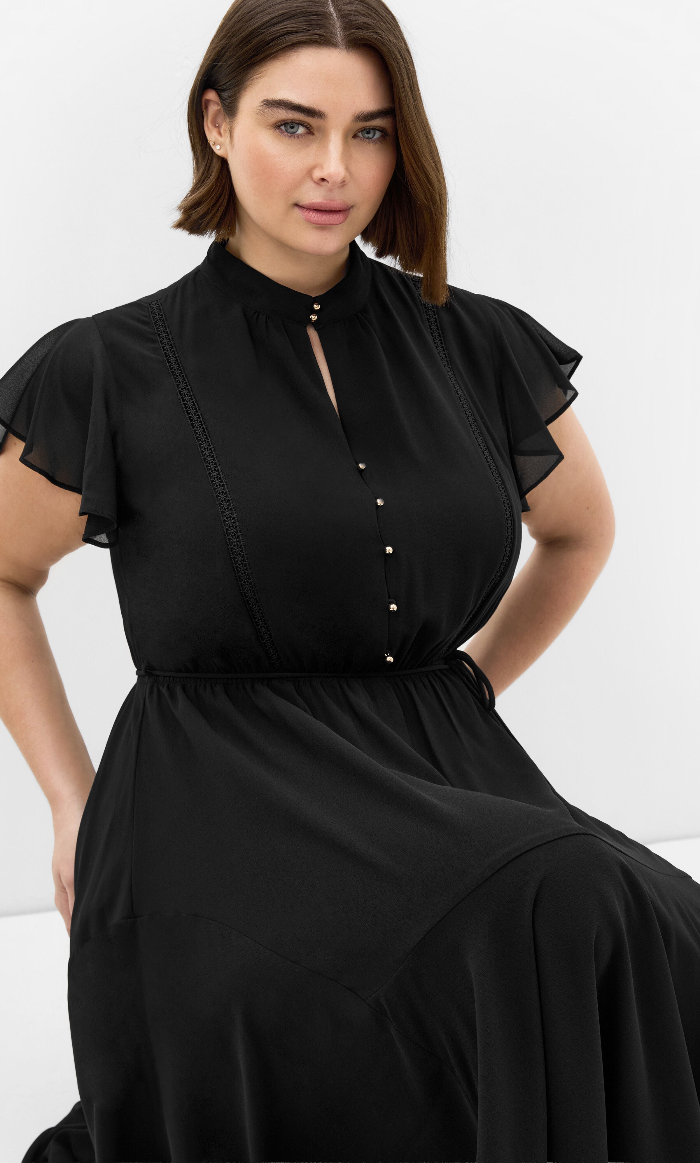 Yasmine Short Sleeve Maxi Dress - black, BLACK, alternate image number 4