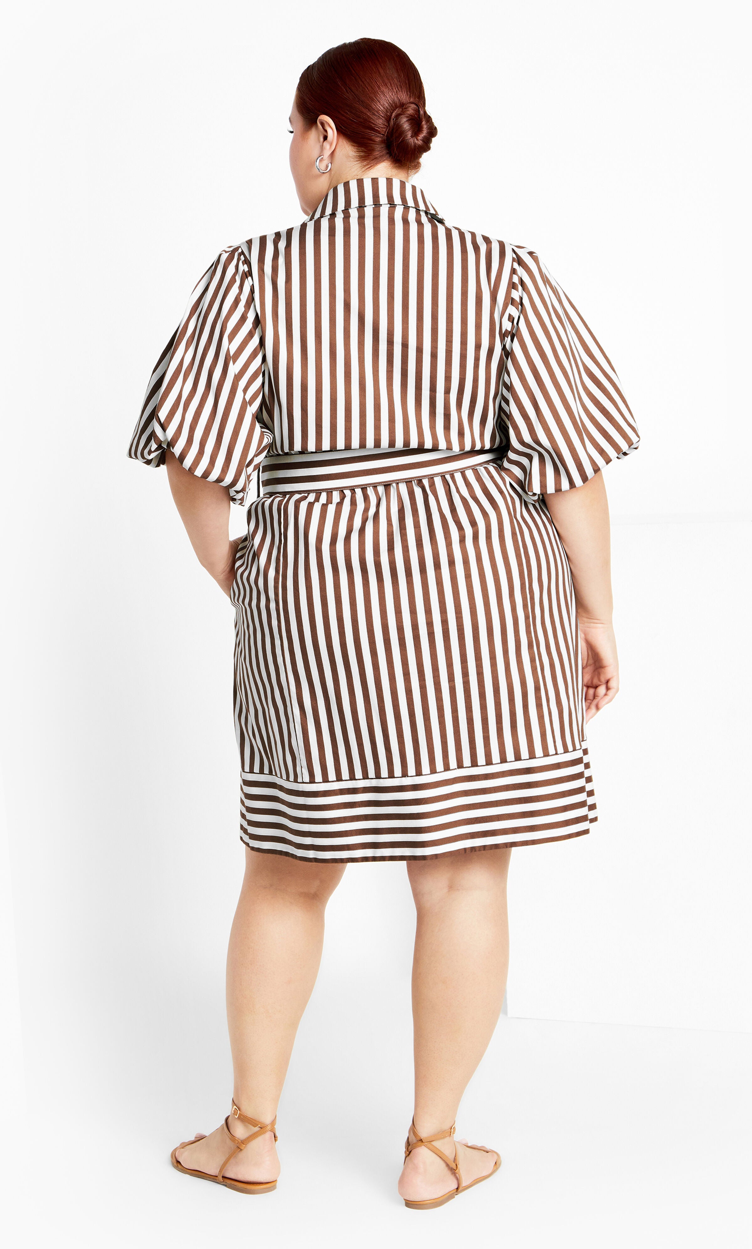 Stripe May Dress - tabacco stripe, BROWN, alternate image number 1