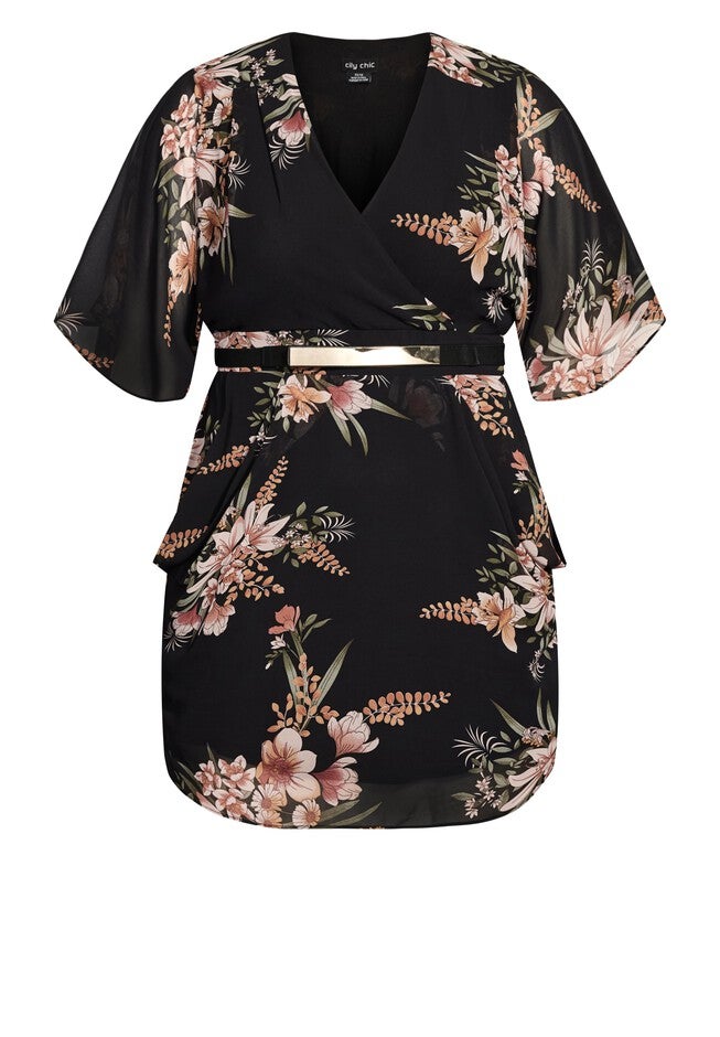Sweet Floral Wrap Dress - black, BLACK, alternate image number null