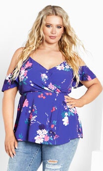 Kallie Print Top - cobalt