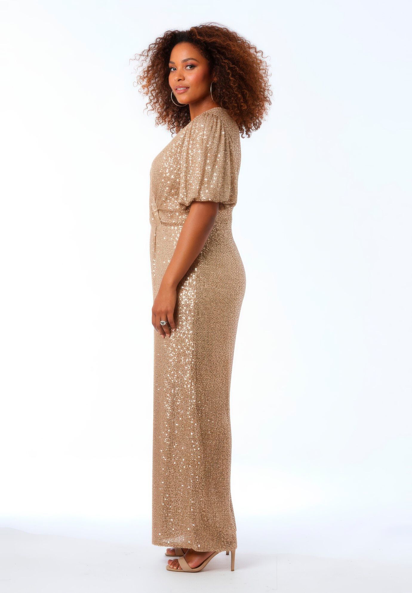 Nada Sequin Puff Sleeve Jumpsuit, CHAMPAGNE SEQUIN, alternate image number 3